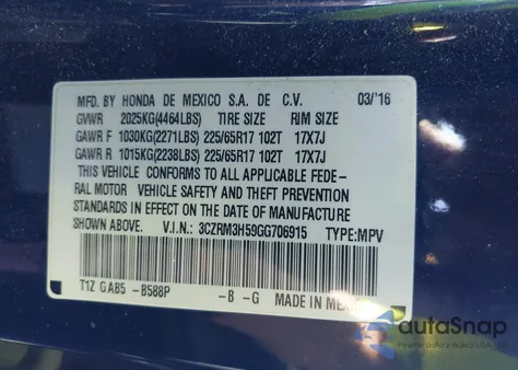 2016 Honda Cr-V Ex from USA, damaged, VIN 3CZRM3H59GG706915